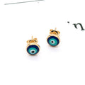 Gold Tone Round Blue Evil Eye Stud Earrings with Push Backs view 5