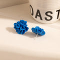 Blue Layered Chrysanthemum Flower Statement Stud Earrings view 4