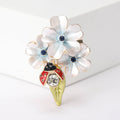 Enamel Flower Ladybug Brooch Blue and Pink Petal Options view 6