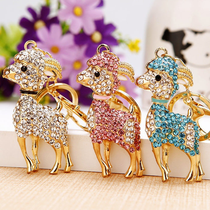 Jeweled Goat Keychains in Three Colors With Wrist Strap Options