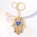 Gold Hamsa Hand Evil Eye Keychain Blue Rhinestones Clasp view 2