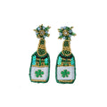 Green Beaded Champagne Bottle Drop Earrings Clover Patch view 5