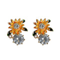 Gold Orange Enamel Sunflower Stud Earrings Crystal Drop view 5