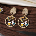 Gold Tone Chinese Animal Scene Enamel Drop Stud Earrings in Six Designs view 9