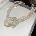 White Pearl Triple Strand Knot Necklace Adjustable Choker view 6