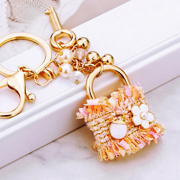Fabric Lock Handbag Keychains in Pink Black Orange and Blue plus Assorted