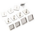 Square Earring Post Bezel Tray Blanks in a Silver Tone view 2