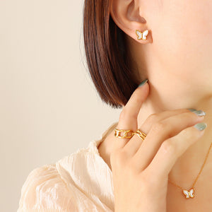 Butterfly White Shell Pendant Necklace Gold Rose Gold