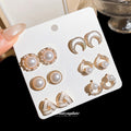 Gold Pearl Rhinestone Mixed Stud Earring Set Eighteen view 3