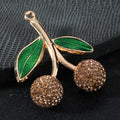Sparkle Rhinestone Double Cherry Pendant Glitter Enamel Leaf Two Tones view 3