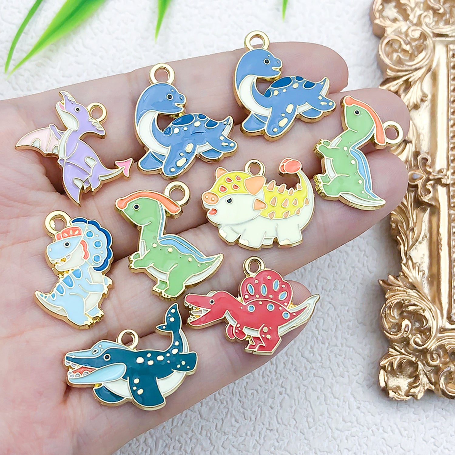 Zinc Alloy Enamel Cartoon Dinosaur Charm Pendant for DIY Keychain Earrings