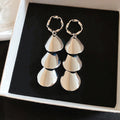 Tiered Oval Disc Drop Earrings in Gold and Silver Tones view 7