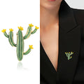 Green Enamel Cactus Brooch with Yellow Flower Tips view 2