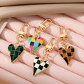 Gold Tone Checkered Heart Enamel Clip Keychains in Four Colors view 1