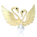 Swan Wing Brooch With White Pearl in Gold or Silver Tone view 1