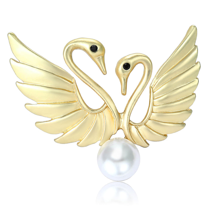 Swan Wing Brooch With White Pearl in Gold or Silver Tone