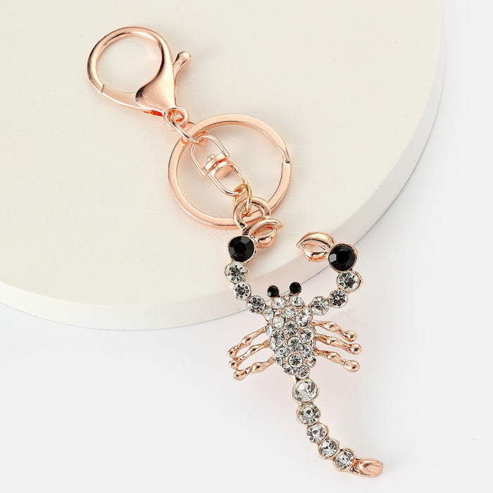 Rose Gold Rhinestone Scorpion Keychain Metal Insect Charm
