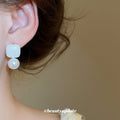 White Square And Pearl Drop Earrings With Polished Metal Details view 3