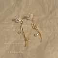 White Rose Gold Tone Branch And Irregular Pearl Long Earrings view 4