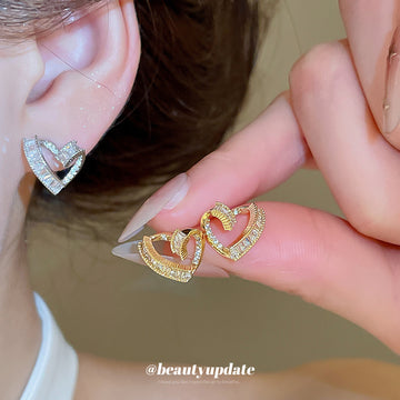 Open Heart Crystal Stud Earrings in Gold and Silver Tone