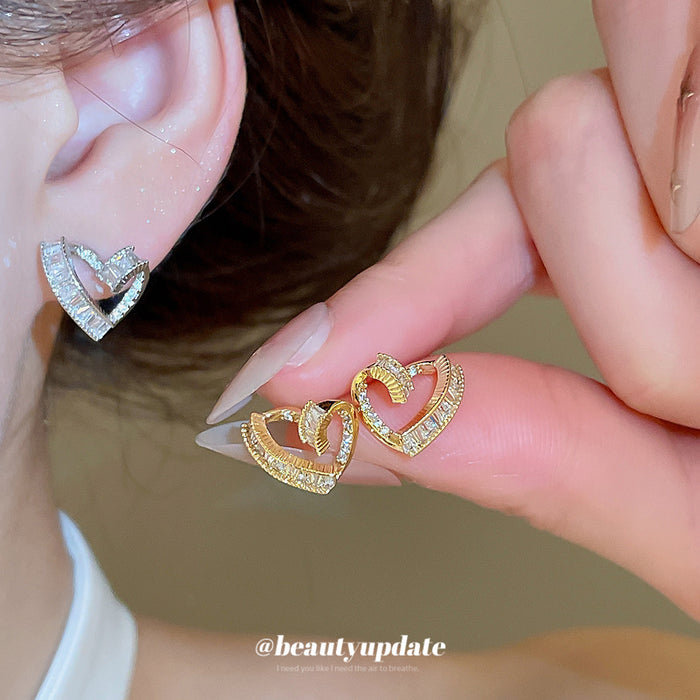 Open Heart Crystal Stud Earrings in Gold and Silver Tone