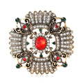 Ornate Red Crystal Baroque Brooch in Two Finishes for Jackets and Scarves view 2