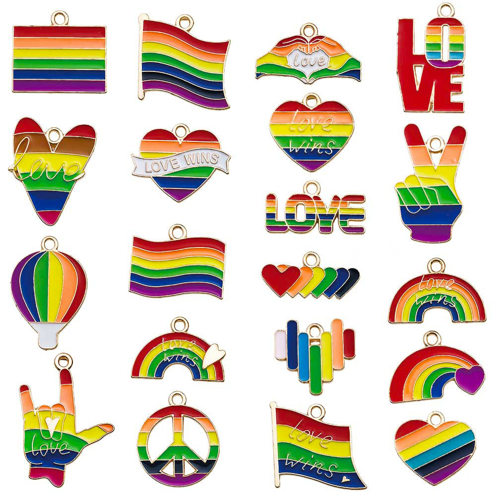 Colorful Enamel Zinc Alloy Rainbow Heart Charm Pendant for Bracelet Necklace DIY
