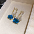 Gold Tone Square Gem Flower Hoop Earrings in Three Colors view 7