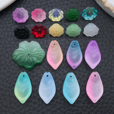Colorful flower charms arranged on a light background