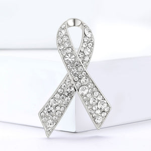 Crystal Awareness Ribbon Brooch In Six Colorways Decorative Lapel Pin