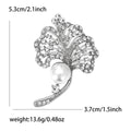 Crystal Ginkgo Leaf Brooch Pearl Accent Gold Silver view 7