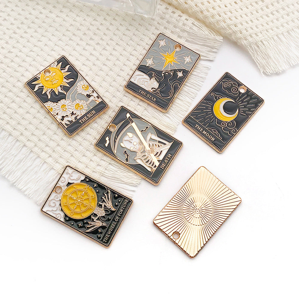 Black Zinc Alloy Sun Tarot Card Charm Pendant for Halloween Necklace Keychain DIY