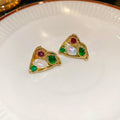 Gold Tone Crystal Triangle Stud Earrings With Pearl Accents view 4
