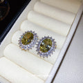 Olive Crystal Oval Halo Stud Earrings for Women Fashion Jewelry view 2