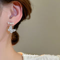 Silver Tone Butterfly Pearl Stud Earrings Fashion Jewelry view 4
