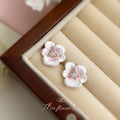 White Pink Enamel Flower Stud Earrings Heart Clear Stone view 4