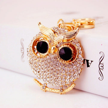 Rhinestone Owl Keychain With Split Ring And Lobster Clasp