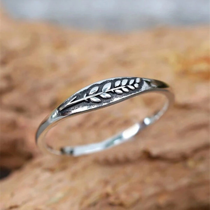Antique Silver Wheat Leaf Embossed Band Ring Sizes 6-10