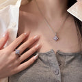 Purple Crystal Flower Cluster Pendant on Silver Tone Necklace view 4