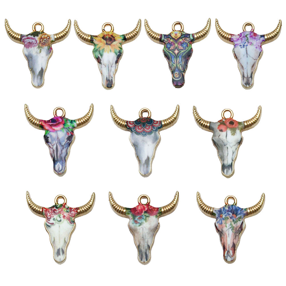 Enamel Zinc Alloy Cartoon Bull Head Animal Charm Pendant for Bracelets and Hair Accessories