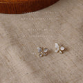 Gold Tone White Four Petal Flower Stud Earrings For Women view 4