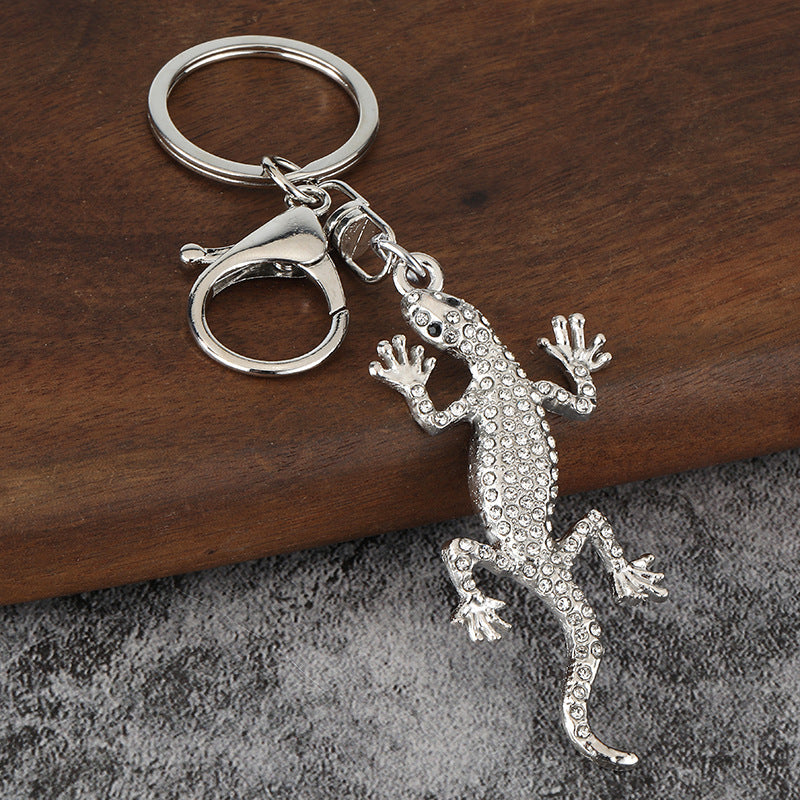 Rhinestone Gecko Alloy Keychain Car Bag Charm Pendant