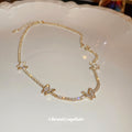 Gold Rhinestone Tennis Butterfly Station Necklace Single Style view 2