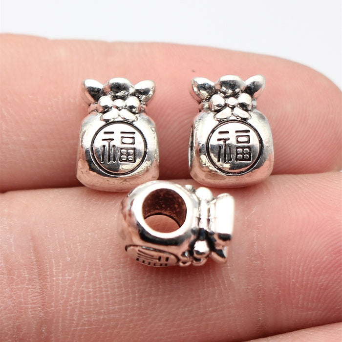 Antique Silver Metal Lucky Bag Large Hole Bead For Jewelry Making
