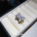 Silver Tone Clear Crystal Bow Ring With Baguette And Square Stones view 4