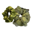 Olive Green Satin Organza Scrunchie Hair Ties Two Styles view 5