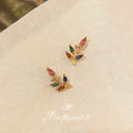 Gold Tone Multicolor Faceted Stone Leaf Branch Stud Earrings view 1