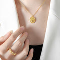 Oval Bee Medallion Pendant Necklace Gold and Steel Chain view 4