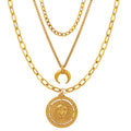 Gold Triple Layer Necklace Moon And Lion Coin Pendant view 5