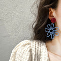 Blue Wire Flower and Red Rose Stud Earrings With Metal Details view 4